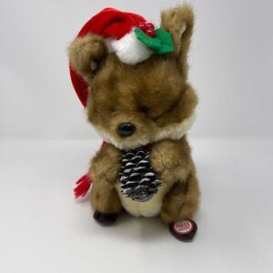 Vintage Gemmy Singing Squirrel Critter w/ Pinecone "We Wish‎ You a Merry Xmas"